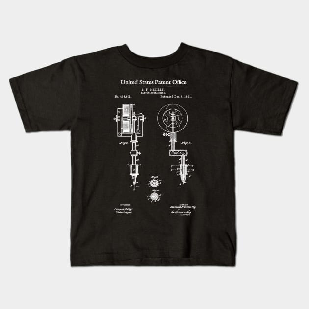 First Tattoo Machine Patent White Kids T-Shirt by Luve